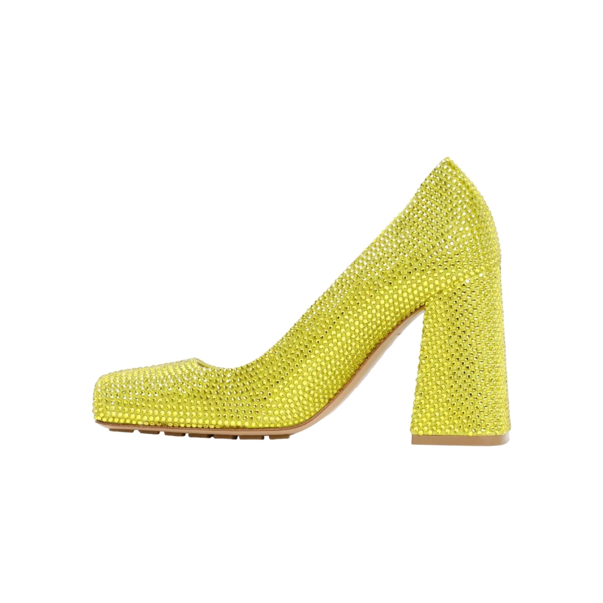 Bottega Veneta Gem-Embellished Square-Toe Pumps in YELLOW