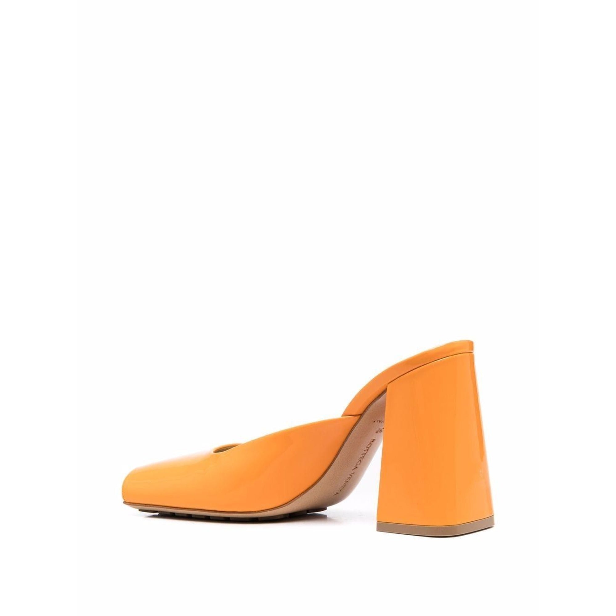 Bottega Veneta Tower Block-Heel Mules in ORANGE