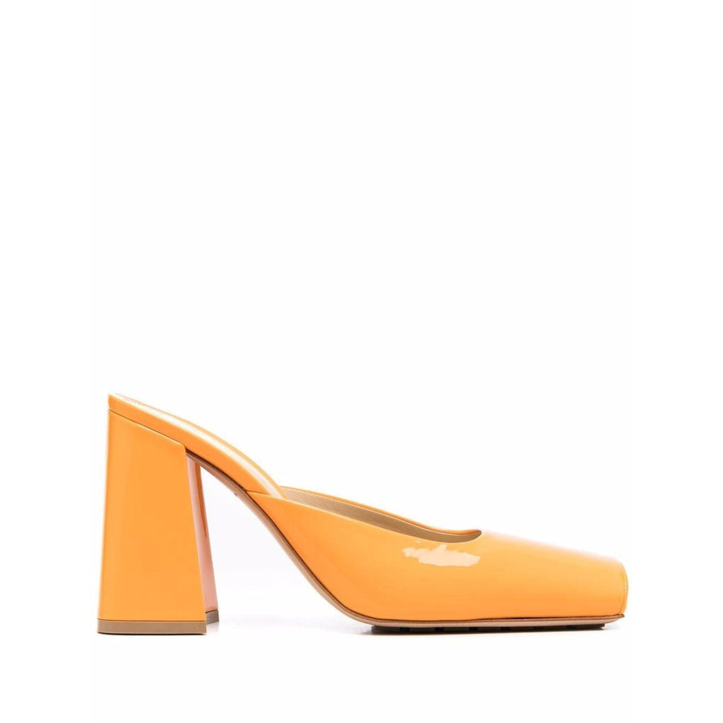 Bottega Veneta Tower Block-Heel Mules in ORANGE