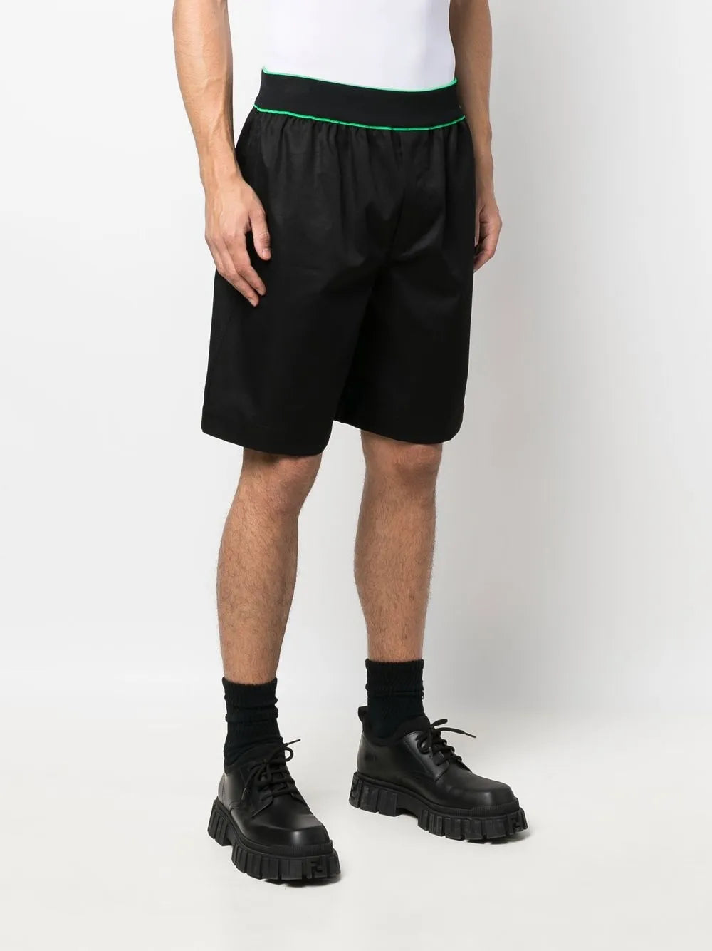 Bottega Veneta Logo Waistband Bermuda Shorts in BLACK