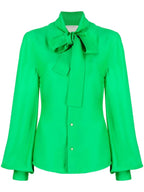 Bottega Veneta Tie-Neck Long-Sleeved Blouse in GREEN