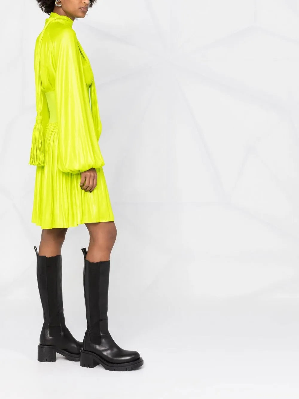 Bottega Veneta Tassel Detail Flared Dress in GREEN