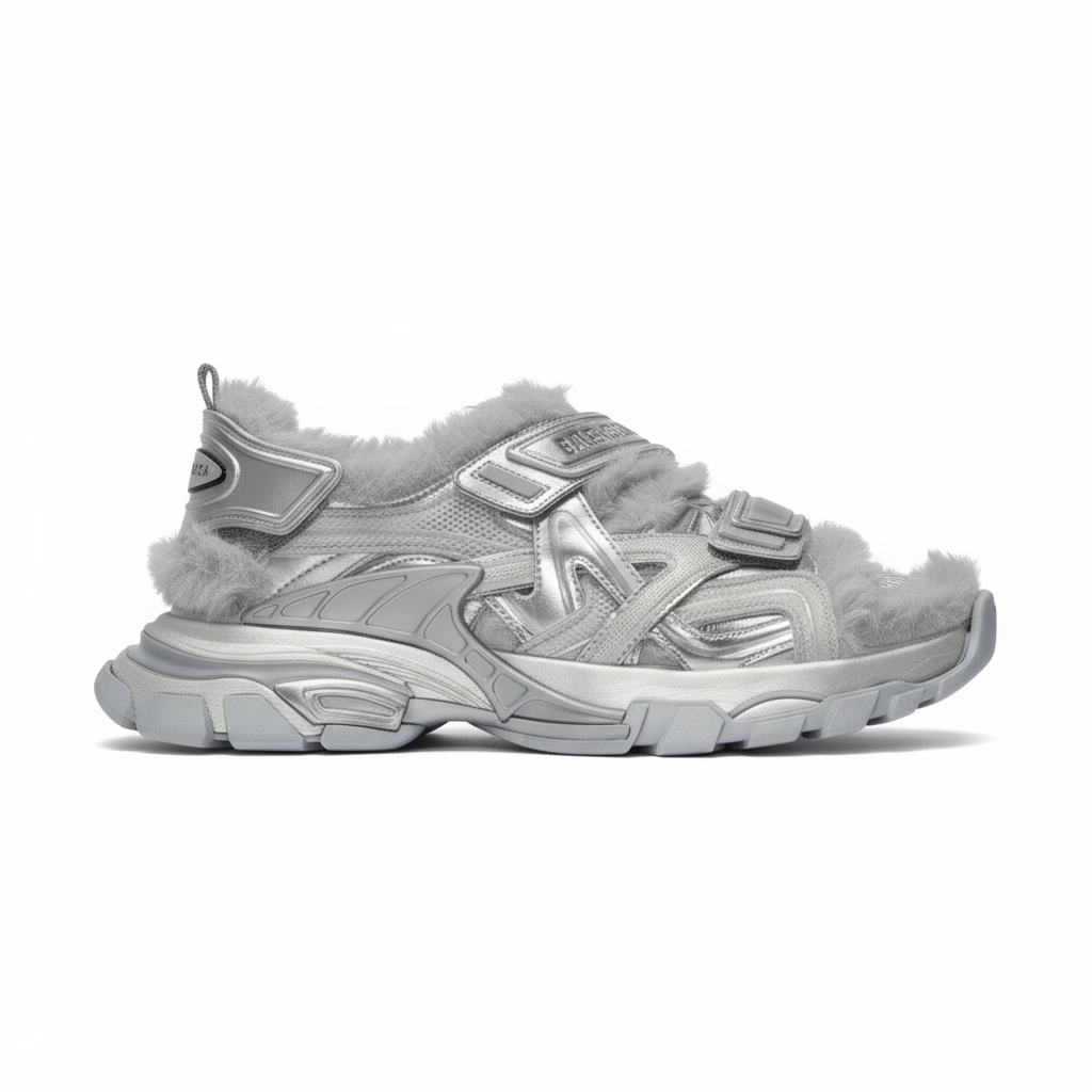 Balenciaga Track Flat Sandals in SILVER