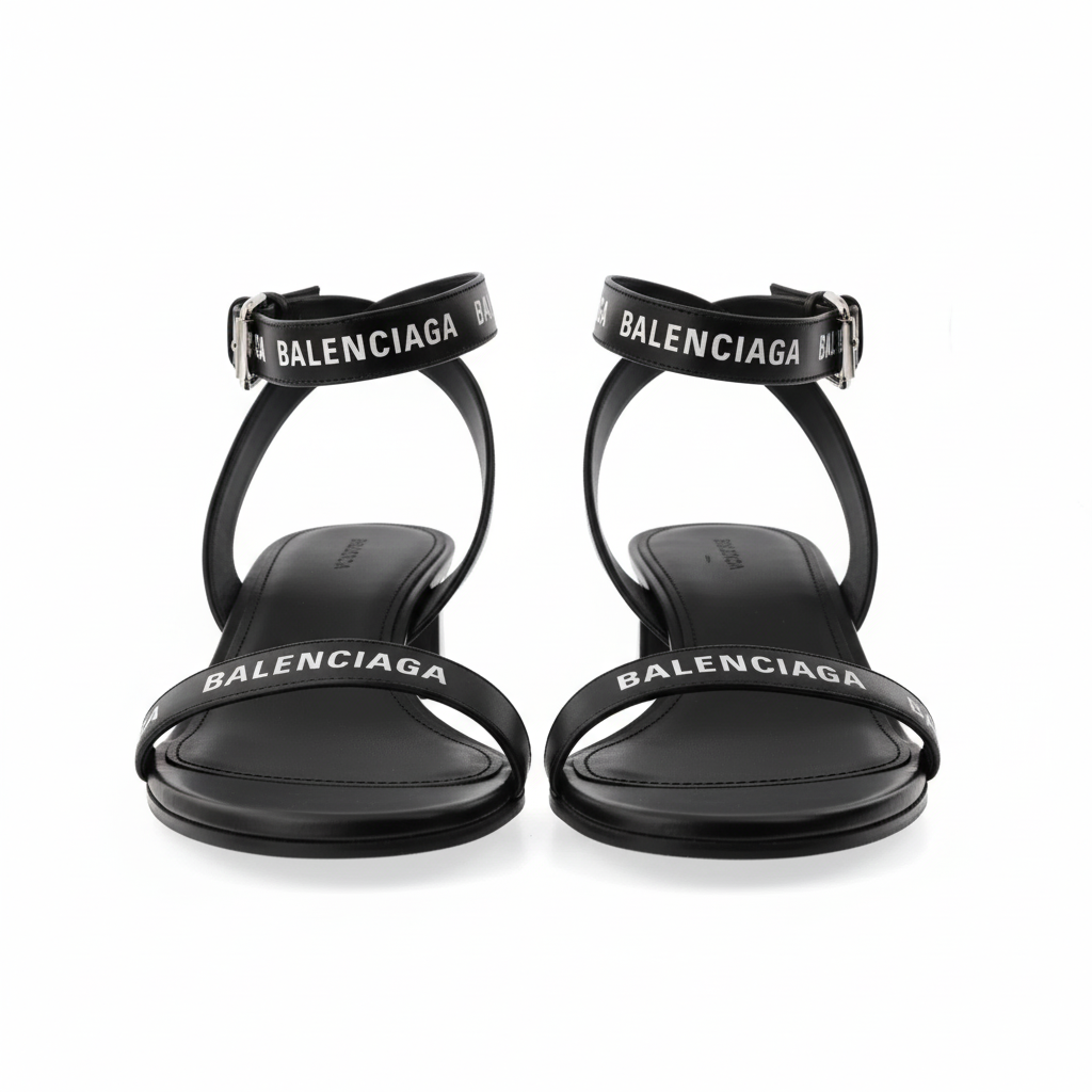 Balenciaga Logo Ankle Strap Sandals in BLACK