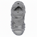 Gray sandal with Balenciaga logo on a white background
