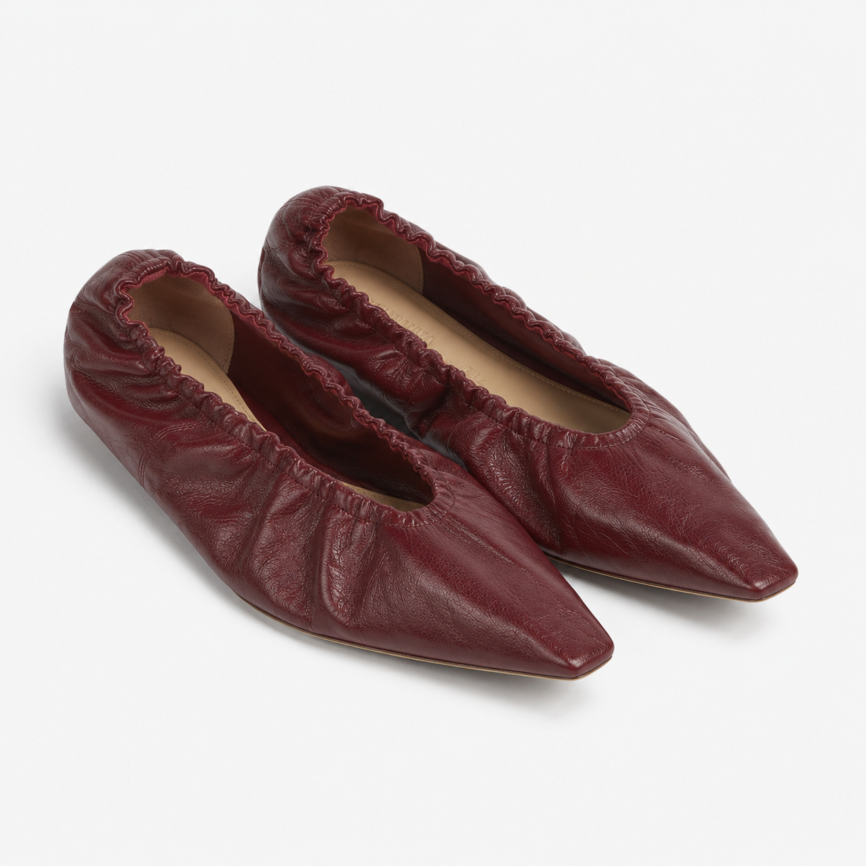 Bottega Veneta Leather Ballerina Shoes in Bordeaux Red