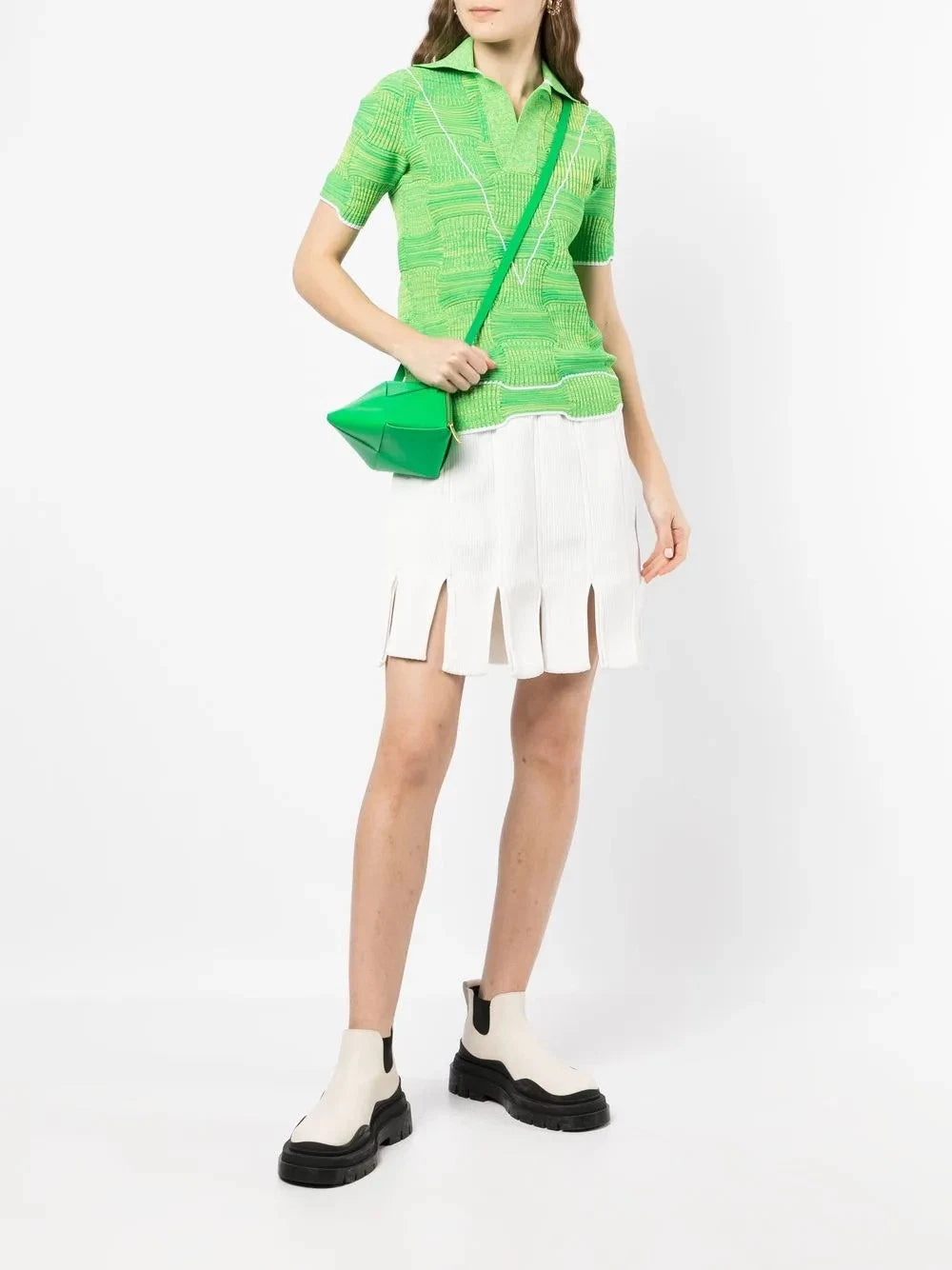Bottega Veneta Squared-Frill Trim Knitted Skirt in WHITE